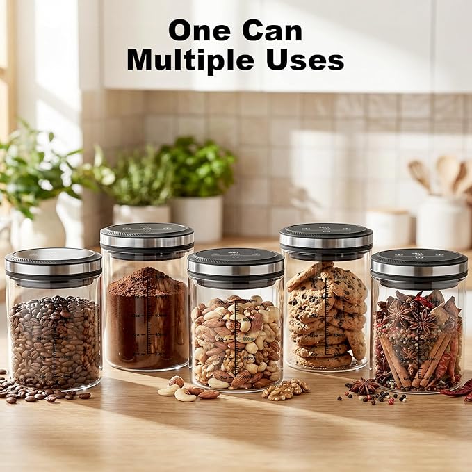 GVODE Vacuum Coffee Canister 1.2L - Airtight Food Storage Container for Coffee Beans, Grounds, Tea & Spices, Home Kitchen Food Storage Organizers with Precise Scale, 4500 Hours of Battery Life