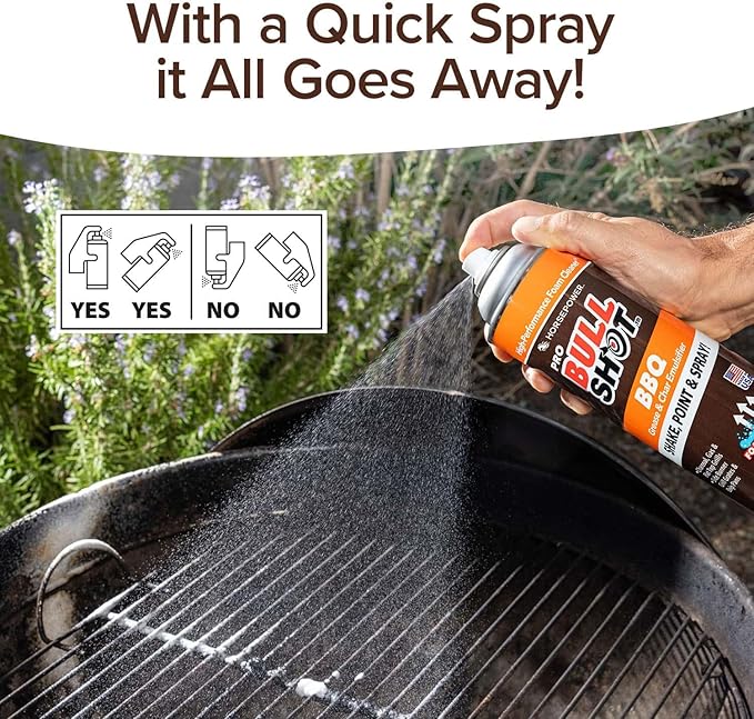 Bull Shot BBQ MAX Pro Super-Concentrated Foaming Grill Cleaner, AS SEEN ON TV, Made in USA, Shake, Point & Spray, Emulsifies Grease & Char on Grills, Stove Burners, Drip Pans & More