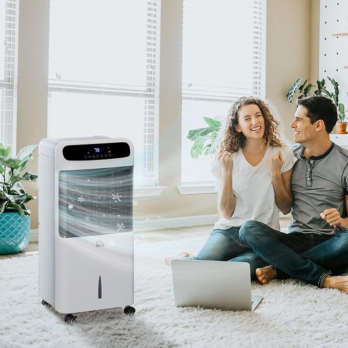 32" Evaporative Air Cooler, 3-in-1 Portable Cooling Fan with Humidifier, Ice Packs, Remote, 12H Timer, Oscillation & 3.2 Gal Tank, White