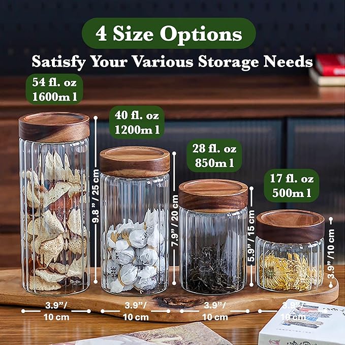 Decorative Borosilicate Glass Jar with Screw Top Airtight Wooden Lid, 17 oz/500ml Leak Resistant Food Storage Canister, Wide Mouth Container for Coffee Sugar Tea Cookie Candy Overnight Oatmeal Salad