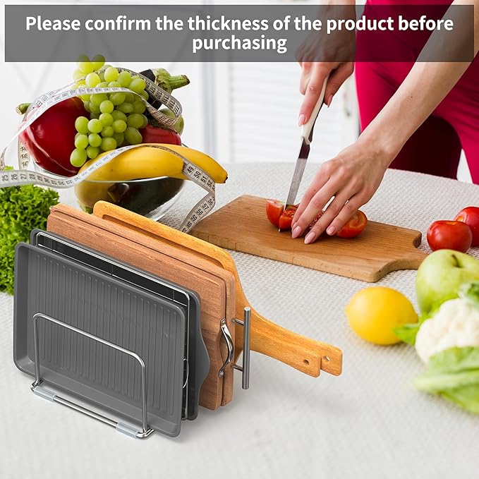 Cutting Board Holder Stand, Chopping Board Organizer Rack with 304 Stainless Steel, Cookie Sheet Storage Organizer, 1.0 & 1.2 Inch Wide Slots (2 Pack)