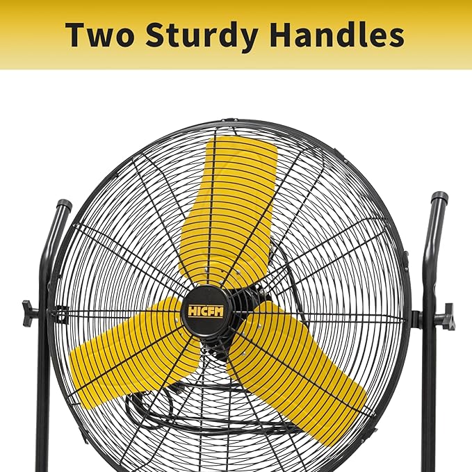 HiCFM 7900 CFM 24 inch Roll-About Tilt Stand Fan with Ball Bearing Powerful 2/5HP Motor, 9FT Cord, 180 Degree Tilting with Wheels for Industrial Use, UL Safety Listed