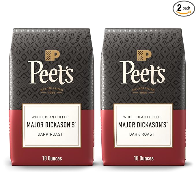 Peet's Coffee, Dark Roast Whole Bean Coffee - Major Dickason's Blend, 18 Ounce Bag (Pack of 2)