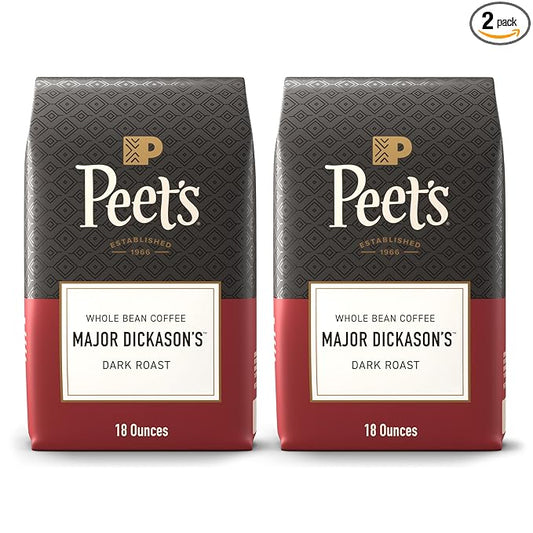 Peet's Coffee, Dark Roast Whole Bean Coffee - Major Dickason's Blend, 18 Ounce Bag (Pack of 2)