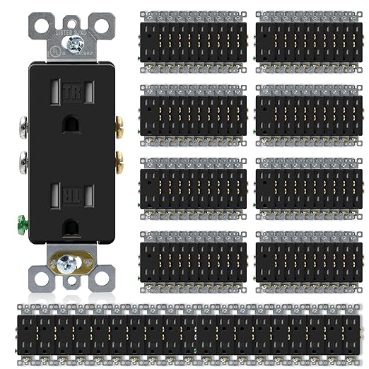 ELEGRP Decorator Wall Receptacle Outlet, Tamper Resistant 15 Amp Standard Electrical Wall Outlet, Residential Grade, Self-grounding, 125V, 2 Pole 3 Wire, 5-15R, UL Listed, Glossy Black, 100 Pack