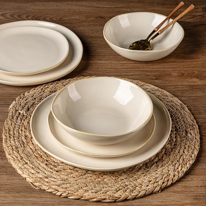 AmorArc Ceramic Dinnerware Sets,Handmade Reactive Glaze Stoneware Plates and Bowls Sets,Highly Scratch Resistant | Dishwasher & Microwave Safe Dishes Set,Service for 6 (18pc)