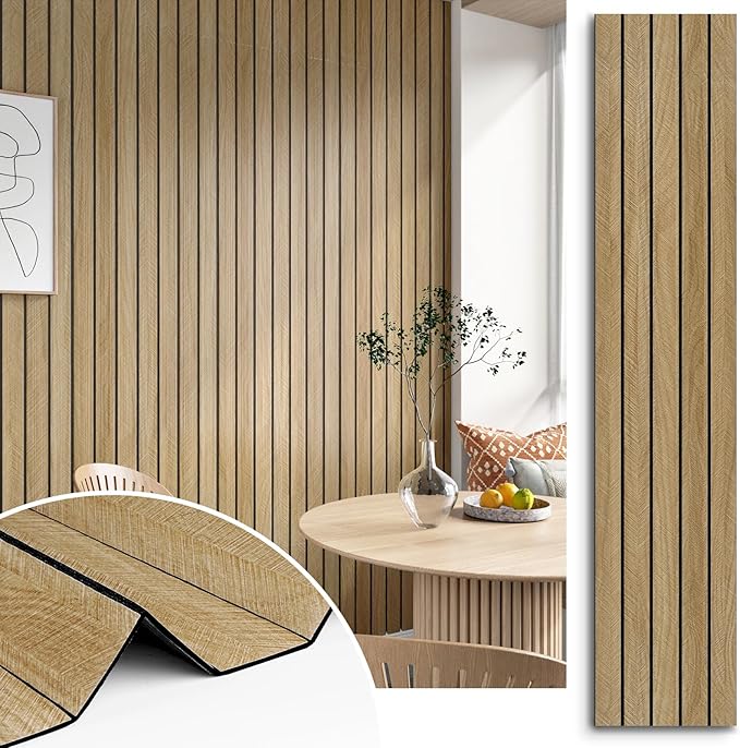 3D Brown Wood Wall Panels 197"x11.8" Acoustic Slat Wall Paneling Peel and Stick Wood Panels Self Adhesive Flexible Veneer Wooden Slats Wallpaper for Bedroom Living Room Workshop Wall Decor