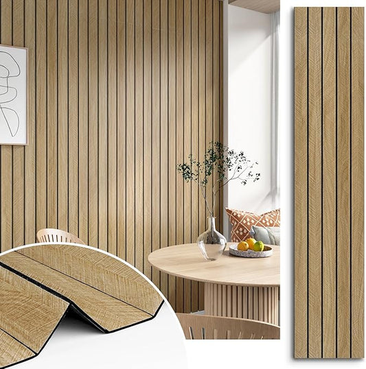 3D Brown Wood Wall Panels 197"x11.8" Acoustic Slat Wall Paneling Peel and Stick Wood Panels Self Adhesive Flexible Veneer Wooden Slats Wallpaper for Bedroom Living Room Workshop Wall Decor