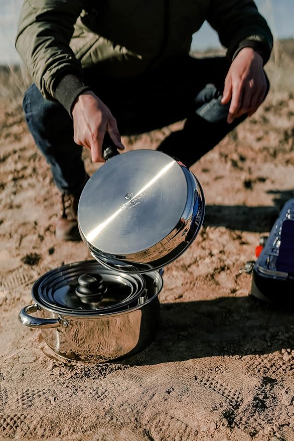 Stansport Stainless Steel Camping Cookware Set – Durable Nesting Mess Kit for Backpacking, Hiking & Outdoor Cooking – Compact Portable Pot & Pan with Carry Bag – Multiple Sizes for Family to Solo Use