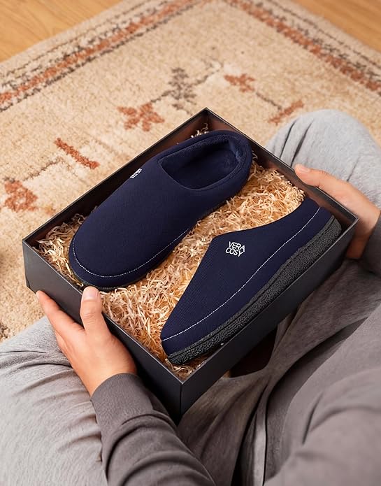 VeraCosy Men's Moccasin Slippers Comfy Soft Durable Slip-on Indoor Memory Foam House Shoes