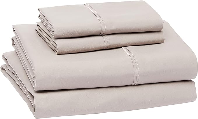 Amazon Basics Lightweight Super Soft Easy Care Wrinkle Free Breathable Microfiber 4 Piece Bed Sheet Set with 14-Inch Deep Pockets, Machine Washable, Brushed, King, Taupe, Solid