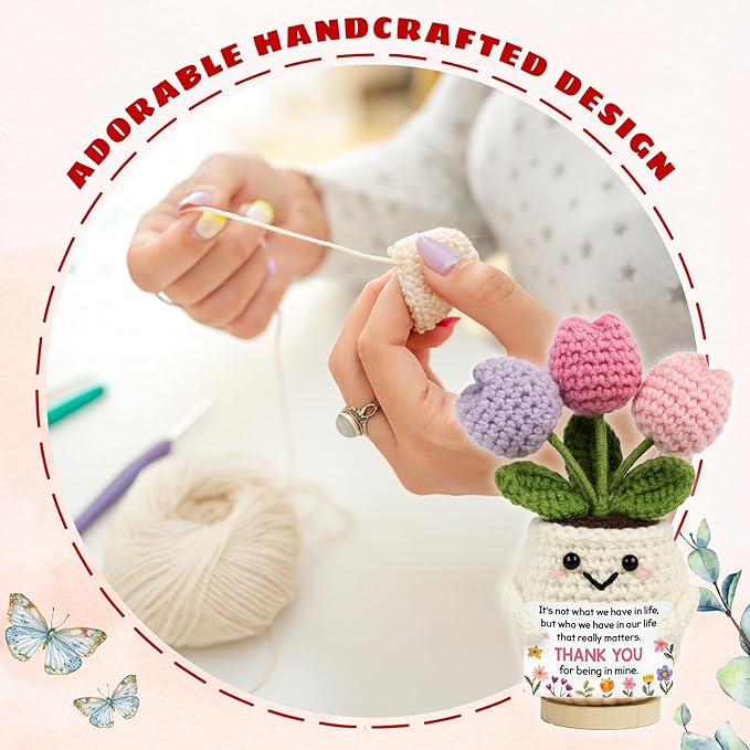 Best Friend Friendship Gifts for Women - Funny Mothers Day Birthday Gifts for Friends, Bestie, BFF, Bestfriend, Female, Girls - 5.51'' x 4.13'' Knitted Positive Tulip Flowers Friend Crochet