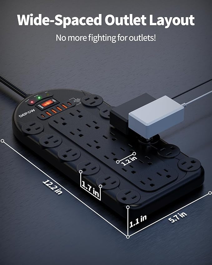 DEPOW 25 Ft Power Strip Surge Protector (3,400 Joules), DEPOW 24 AC Multiple Outlets (1875W/15A) with 6 USBs (2 USB-C Ports), ETL Listed, Heavy Duty Long Extension Cord for Home, Office, Black