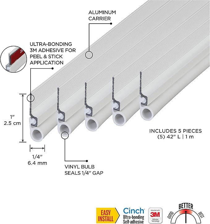 M-D Building Products 43304 White Aluminum and Vinyl Cinch® Self-Adhesive Top and Sides Door Seal Kit