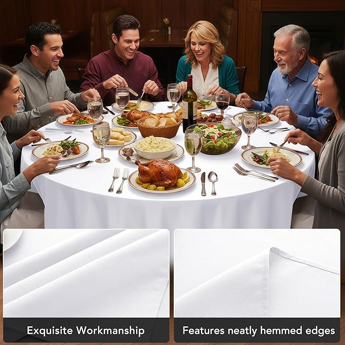 6-Pack White Round Tablecloths, 90 Inches, Stain-Resistant Polyester for 4-5 Ft Round Tables - Washable Table Covers for Weddings, Banquets, Birthday, Parties, Events