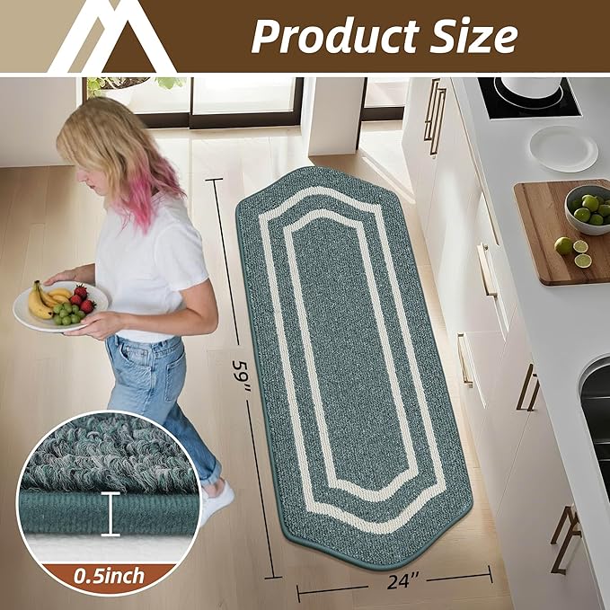 COSY HOMEER Kitchen Rugs and Mats 24"x59" Non Slip Kitchen Mats for Floor Washable Kitchen Runner Rug Stain Resistant Standing Mat for Kitchen,Sink,Polypropylene,Lake Blue