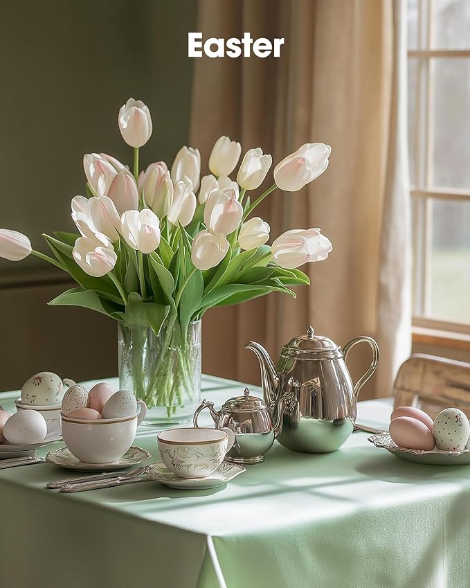 Pureegg Plastic Table Cloth Disposable 20 Pack, 54 x 108 Inch Table Cloths, Easter Party, Decorative Tablecloths, Rectangle, Light, Pastel Plastic Cover, Leakproof & Sturdy, Sage Green
