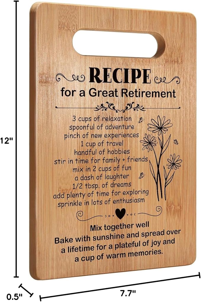 Retirement Gifts for Women 2026, Retired Cutting Board Gifts, Coworker Leaving Gifts for Women, Going Away Gifts for Coworker Boss Lady Leader Colleague Friends-Recipe for a Great Retirement
