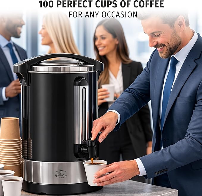 Zulay Commercial Grade 100 Cup Coffee Maker Hot Water Urn - Large Percolator Pot Dispenser With Double-Wall Stainless Steel, Quick Brew, Stays Hot for Tea & Beverage at Events & Catering - Black