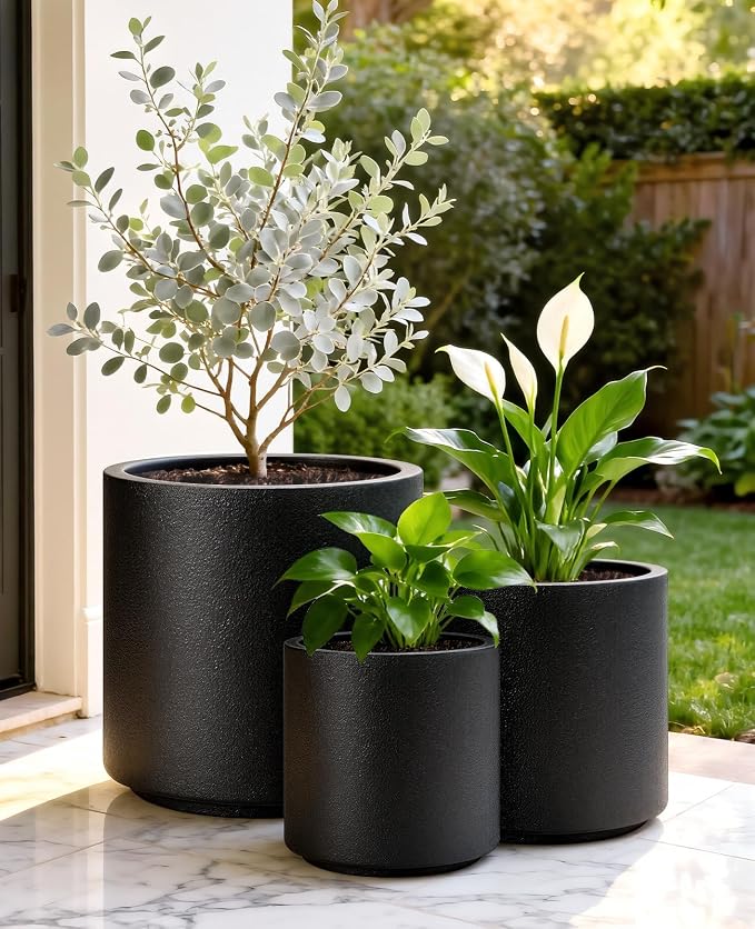 homenote Flower Pots 13.2/10.5/8.5 Inch,Large Plant Pots Indoor with Drainage,Plastic Pots for Plants,Garden Pots for Outdoor,Large Planters for Indoor Plants,Big Plastic Planter,Black(3 Pcs)