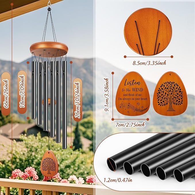Memorial Sympathy Wind Chimes for Loss of Loved One, Winzwon Wind Chimes for Outside, Bereavement Sympathy Memorial Gifts for Loss of Mom Dad Husband Condolence Remembrance, Garden Patio Balcony Decor