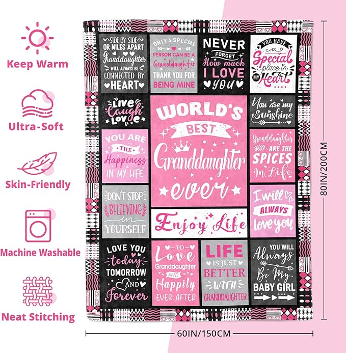 Teen Girl Gifts Trendy Stuff - Birthday Gifts for Granddaughter - World's Best Granddaughter Ever Gifts from Grandma - Graduation Presents for Granddaughters Life Blanket 60"x80"