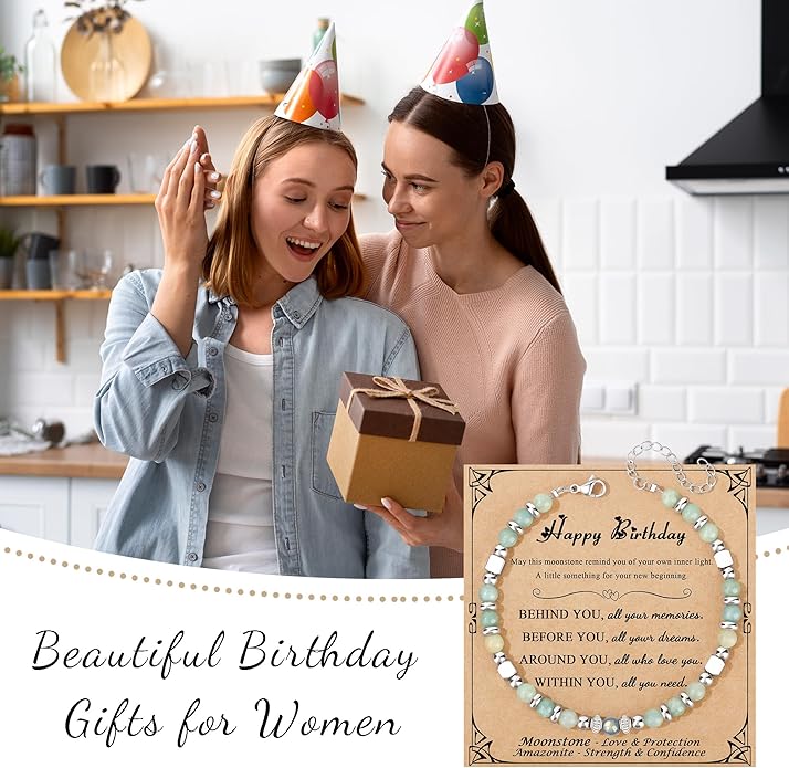 JoycuFF 𝗚𝗶𝗳𝘁𝘀 𝗳𝗼𝗿 𝗪𝗼𝗺𝗲𝗻 𝗠𝗼𝗼𝗻𝘀𝘁𝗼𝗻𝗲 𝗕𝗿𝗮𝗰𝗲𝗹𝗲𝘁 Amazonite Colorful Imperial Jasper Stainless Steel Beads Bracelets, Mothers Day Birthday Christmas Valentines Graduation Gifts