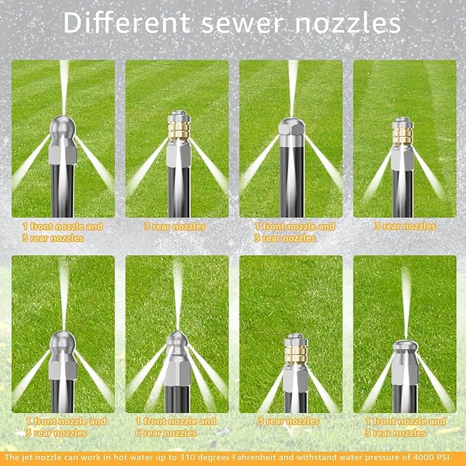 Pressure Washer Jetter Nozzle | with Connectors Tips - 10-Piece High Pressure Drain Cleaner Nozzle | for Home Kitchen Parking Lot Sink Pipe Floor Drain Downspout