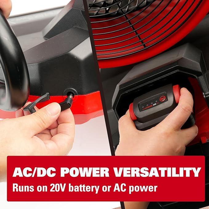 ECOMAX 12" AC/DC Bucket Top Misting Fan, Cordless with 2x20V Batteries & 2A Charger, 2-Speed Airflow & 2-Speed Mist Cooling Fan for Outdoor, Patio, Camping, Fits for 5-Gallon Bucket & Garden Hose