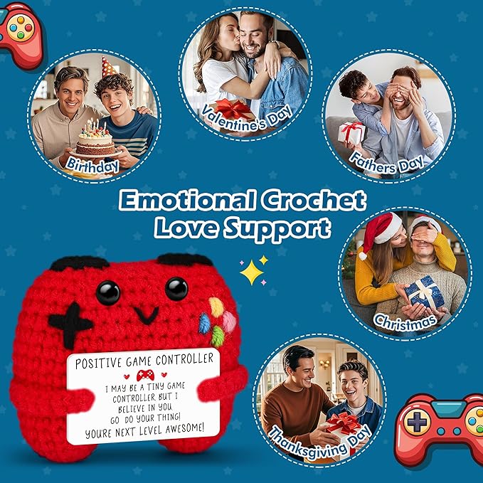 Busy Gaming Life Positive Crochet Controller Graduation Gifts for Son Daughter Mothers Day Birthday, Gamer Gift for Teen Boy Girl, Boy Room Decor, Handmade Gamer Game Controller for Teenage Boy Girl