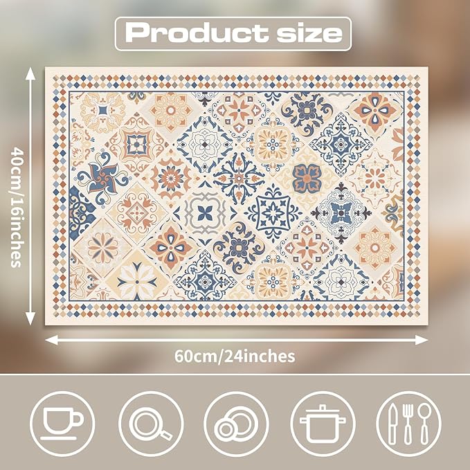 Bohemian Coffee Mat Super Absorbent Non-slip Dish Drying Mat for Housewarming Gifts Home Decor (Whimsical Boho A)