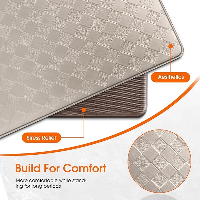 TranquilRelax Kitchen Mats, 2PCS Kitchen Rugs, Cushioned Anti Fatigue Kitchen Mats for Floor, Non-Slip Standing Desk Mat, Waterproof Kitchen Rug Set for Kitchen Floor Office,17.3"×30"+17.3"×59" Brown