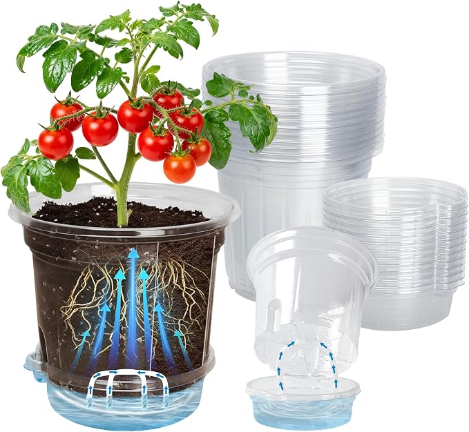 Bluepro Self Watering Pots for Indoor Plants, 6.5 Inch, 12-Pack | Clear Plastic, Reservoir Trays and Wicks, Up to 7-Day Water Supply, Root and Water-Level Visibility, Flexible, Reusable