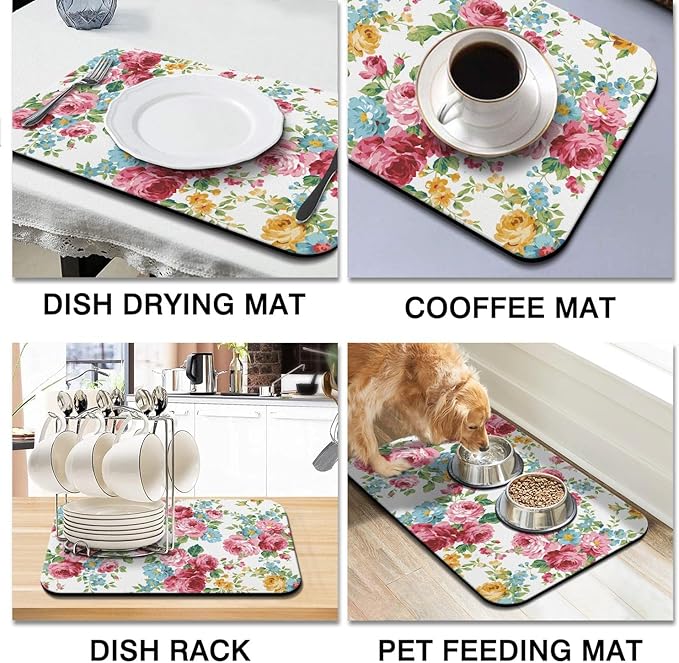 Coffee Bar Mat Accessories for Countertop Absorbent Hide Stain Rubber Backed Dish Drying Mats for Kitchen Counter Draining Pad Decor Gift (24x16in)