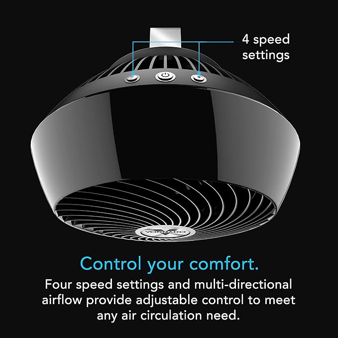 Vornado 560 Medium Air Circulator Floor Fan, 4-Speed, Quiet Fan for Bedroom, Office, Dorm Room, with Chrome Glide Bar Adjustable Tilt, Electric Cooling Fan, Black