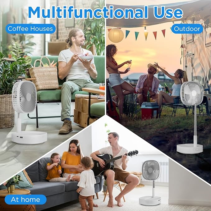 Magesh Portable Oscillating Pedestal Fan＆Remote, 120° Rotation, 3-In-1 Foldaway/Standing/Desk Fan, Anti-Slip 7200Mah Rechargeable, Telescopic 4 Speed Quiet Timer Fan Home Outdoor Travel (Gray)
