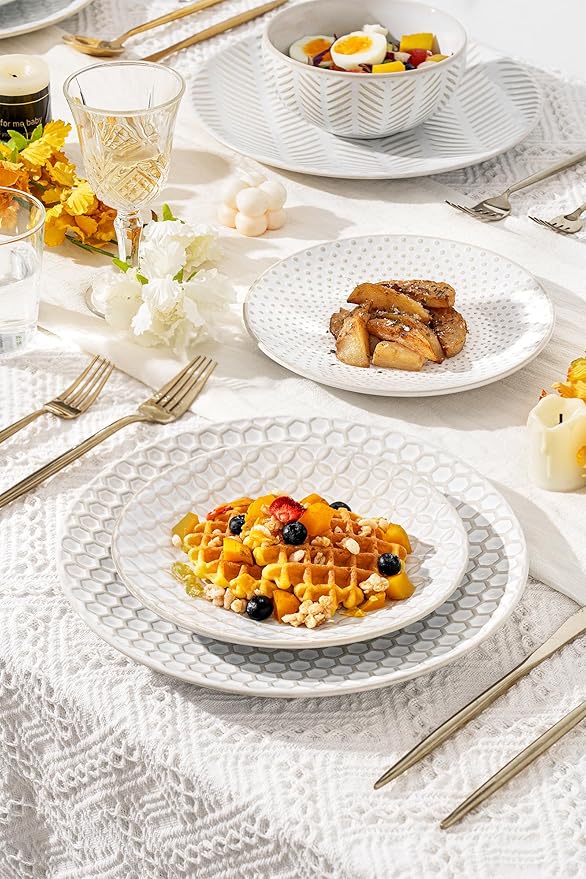 FOBENTA 16-Piece Ceramic Dinnerware Set with Mugs,Plates and Bowls Set for 4 with Coffee Mugs,Elegant Dish Set for Everyday Dining