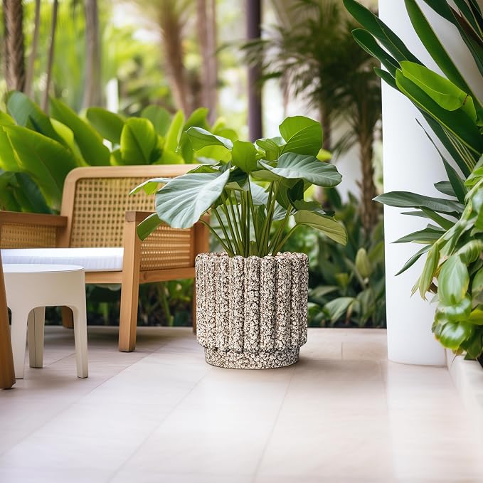 Ceramicfor Ceramic Planter, 12 Inch, Leopard Print White | Round Flower Pot, Drainage Hole, Indoor & Outdoor Plants, Porch Decor, HouseWarming Gift