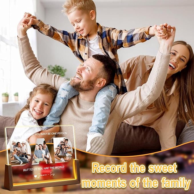 Fathers Day Birthday Personalized Gifts For Dad From Daughter Son Kids Wife, Custom Acrylic Plaque Picture Frame Night Light With Photo Name, Customized Christmas Gifts For Dad Papa Husband Men
