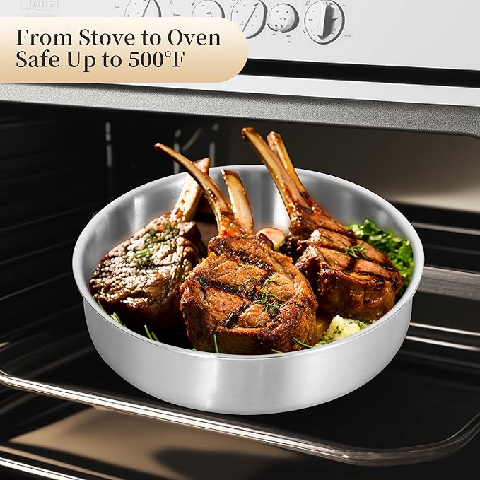 Inqibee Tri-Ply Stainless Steel Cookware Set with Removable Handle, Detachable Handle 10 Inch Deep Frying Pan, 3 QT Sauté Pan with Lid, Induction Kitchen Cooking, Dishwasher and Oven Safe