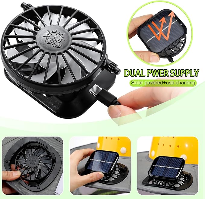 1 Set Sun Hard Hat Shade Full Brim Hard Hat Sun Visor with 2 Solar Fans and Neck Sunshade Cover UV Reflective Strap Arm Sleeves for Construction Workers Outdoor Protection(Grey)