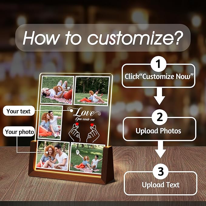 Personalized Valentines Day Couples Gifts For Him Her Women Men, Custom Light Up Picture Frame With Photo Name, Customized Anniversary Birthday Gifts For Boyfriend Girlfriend Husband Wife