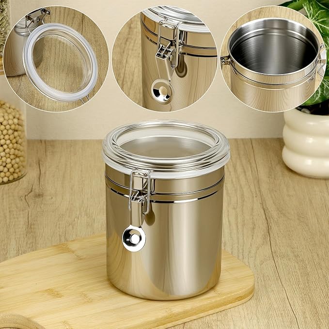 QWORK 52 fl oz Stainless Steel Airtight Canister, Kitchen Storage Canister for Flour Coffee Beans, 5" x 6"