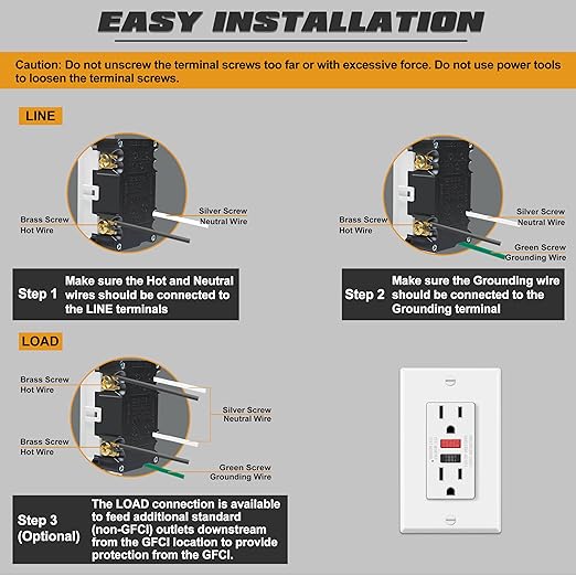 ELECTECK 5 Pack GFCI Outlets 15 Amp, Non-Tamper Resistant, Decor GFI Receptacles with LED Indicator, Ground Fault Circuit Interrupter, Wallplate Included, ETL Listed, Red/Black Button