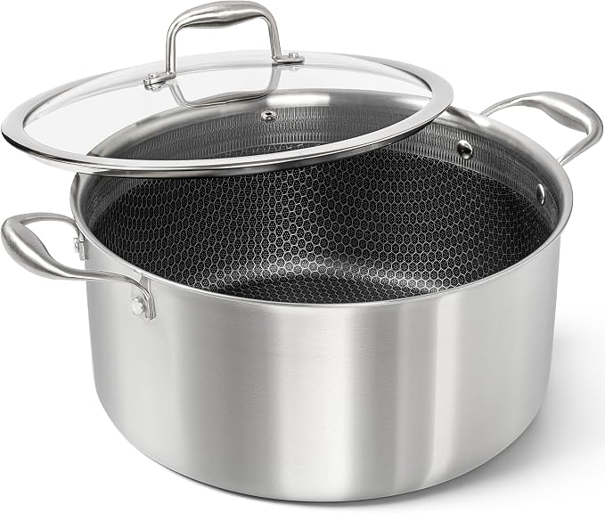 MICHELANGELO Tri-ply Stainless Steel Stock Pot, Heavy Duty Stockpot with Lid, Nonstick Cooking Pot with Honeycomb Interior, Induction Ready, 10 Quart