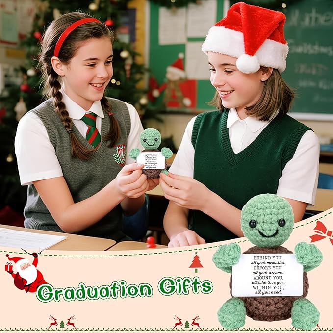 4THFARMES Mini Funny Turtle Graduation Gifts for Her Him College High Middle Elementary School Preschool Kindergarten Graduation Gifts, 2026 Graduates Handmade Emotional Positive Crochet Turtle