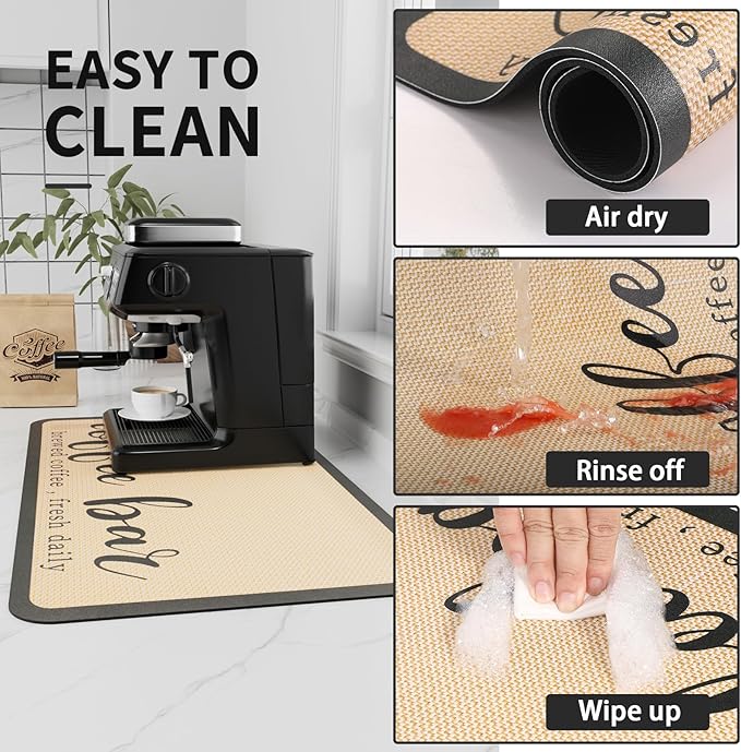 HotLive Coffee Mat - Absorbent Hide Stain Rubber Backed Dish Drying Mat for Kitchen Counter - Bar Mats for Countertops Accessories Fit Under Coffee Maker Espresso Machine