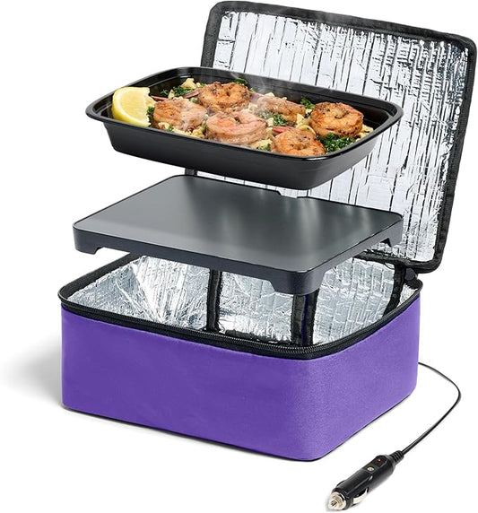 HOTLOGIC Mini Heated Lunch Box - Portable Electric Food Warmer for Men and Women - Great for Work, Office, and Construction - Cook, Reheat, and Eat on the Go - 12V - Purple
