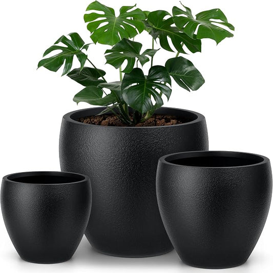 homenote Flower Pots 14.5/12/9.6 Inch,Large Plant Pots Indoor with Drainage,Plastic Pots for Plants,Garden Pots for Outdoor,Large Planters for Indoor Plants,Big Plastic Planter,Off-Black(3 Pcs)