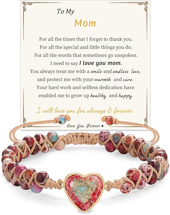 Mothers Day Gifts for Daughter Granddaughter, To My Mom Grandma Wife Girlfriend Sister Jasper Heart Bracelets Birthday Anniversary Christmas Stocking Stuffers Valentines Day Jewelry